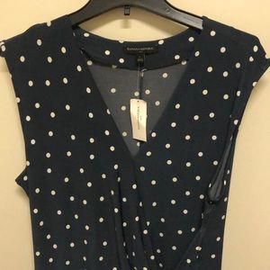 Blue Polka Dot Faux Wrap Dress